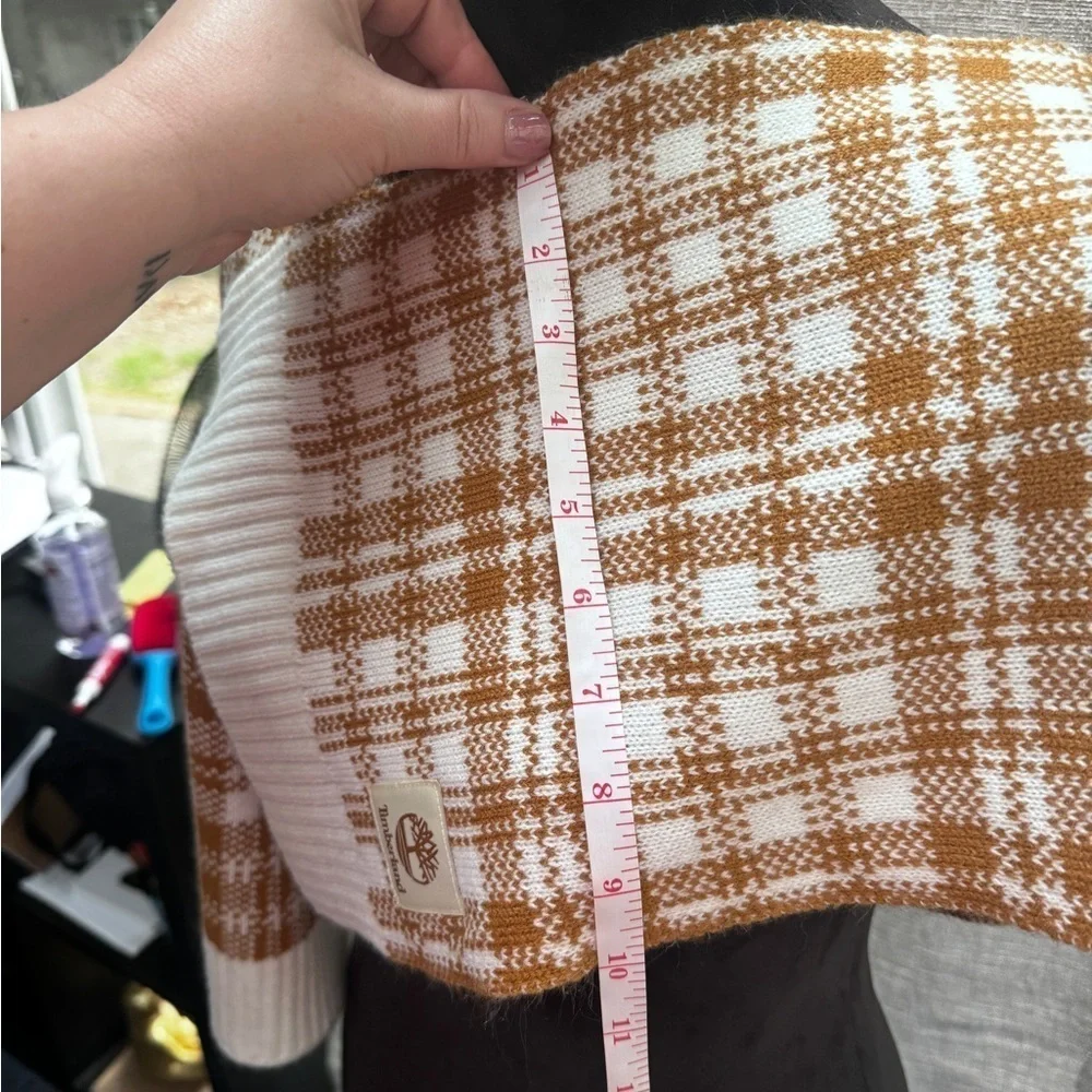 NWOT Timberland Tan and White Houndstooth Knit Scarf O/S